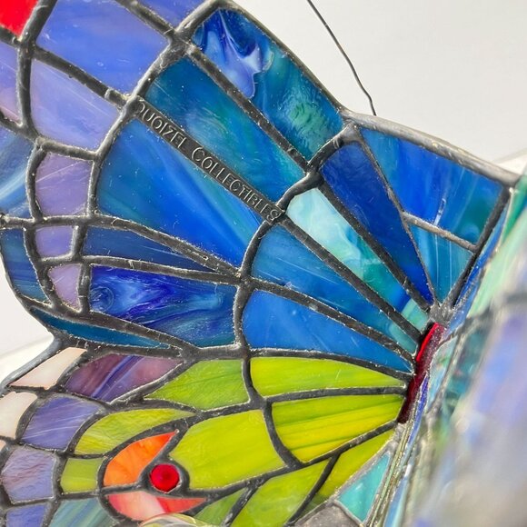 Tiffany Style Butterfly Accent Lamp Night Light Vintage Slag Glass Rose Base - Picture 13 of 16